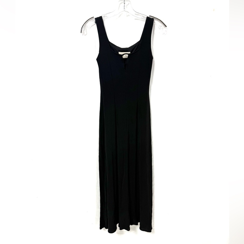 Vintage Cache Dress Fit Flare Solid Black LBD Swing Hem Rayon Sleeveless Size 2